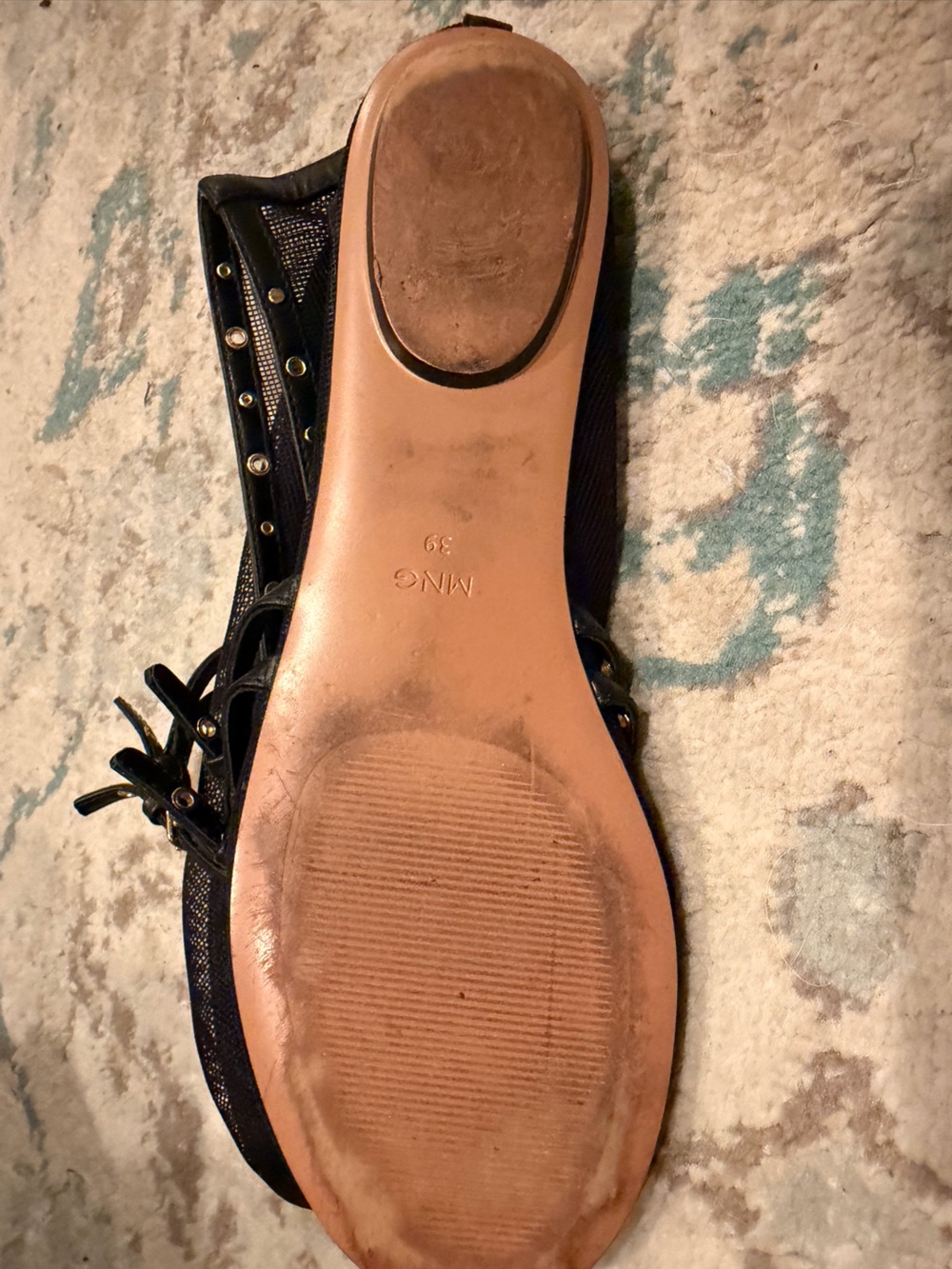 MNG Mango Black Mesh Studded Mary Jane Ballet Flats Gold Size 39 - Picture 3 of 3